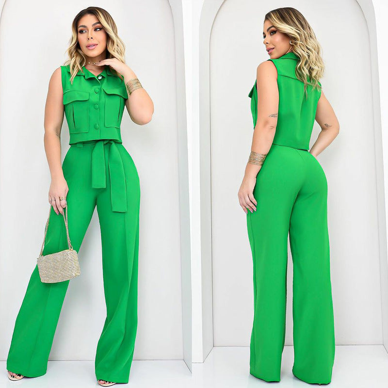 Fashion Casual Suit Women's Sleeveless Summer Shirt Trousers Women's Two-Piece Set 6