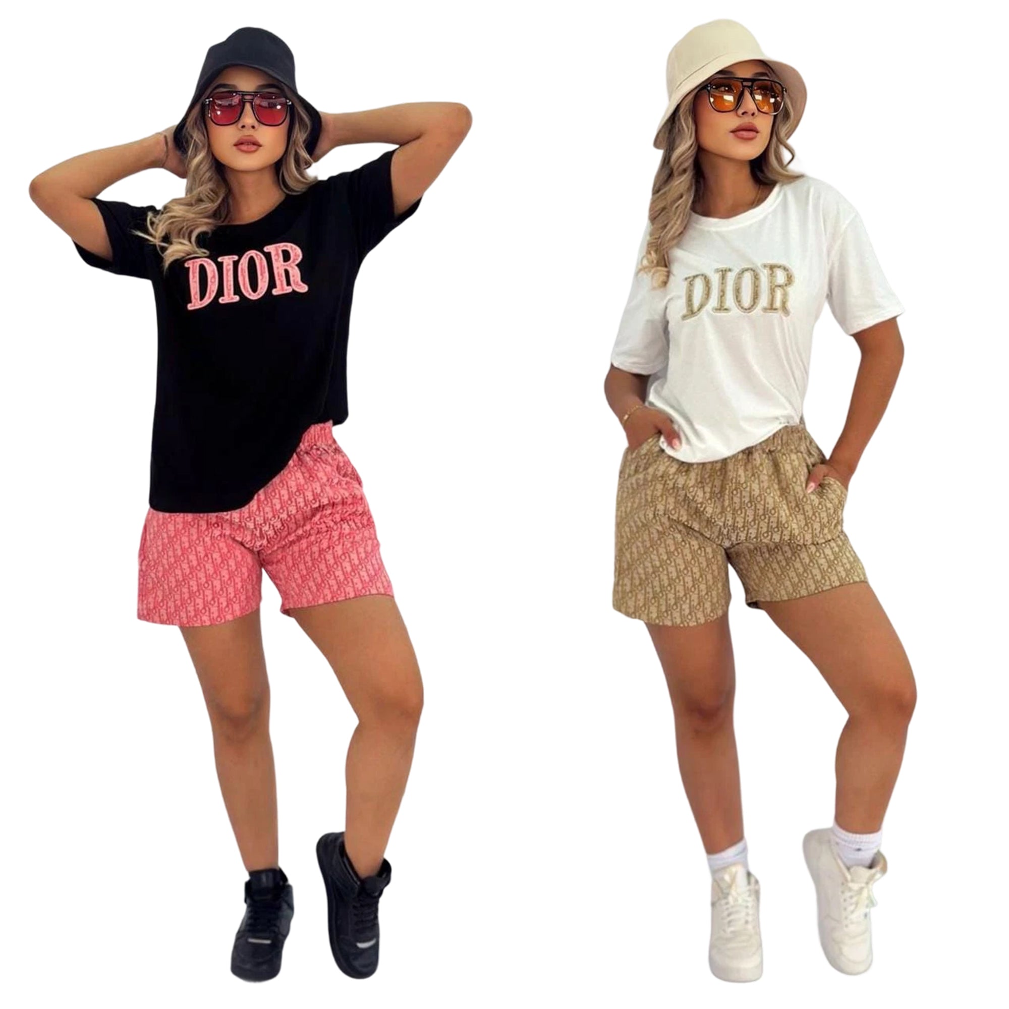 Women summer embroidery + printed short-sleeved top and shorts two-piece set 7