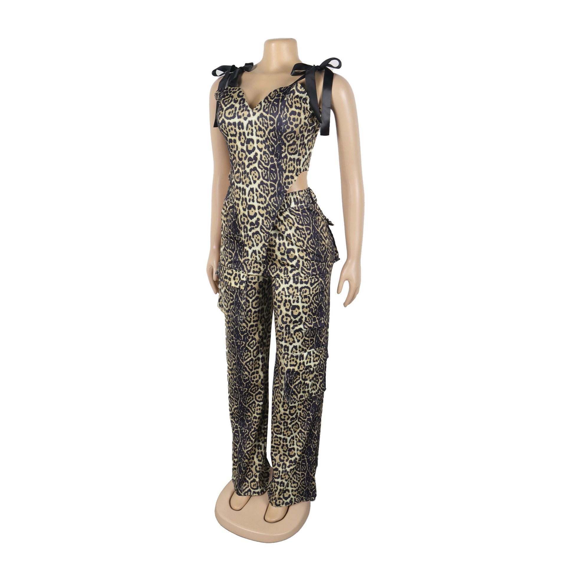 Printed Lace-Up Drawstring Multi-Pocket Two Piece Pants Set 22