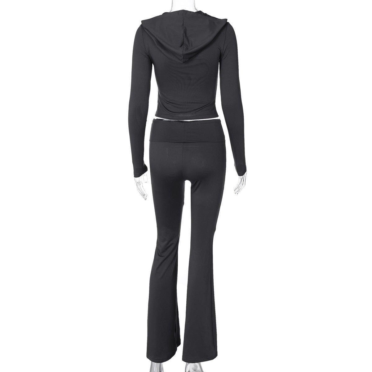 Women's autumn and winter zipper long sleeve hooded top Bell Bottom pants fashion Casual two piece set 25