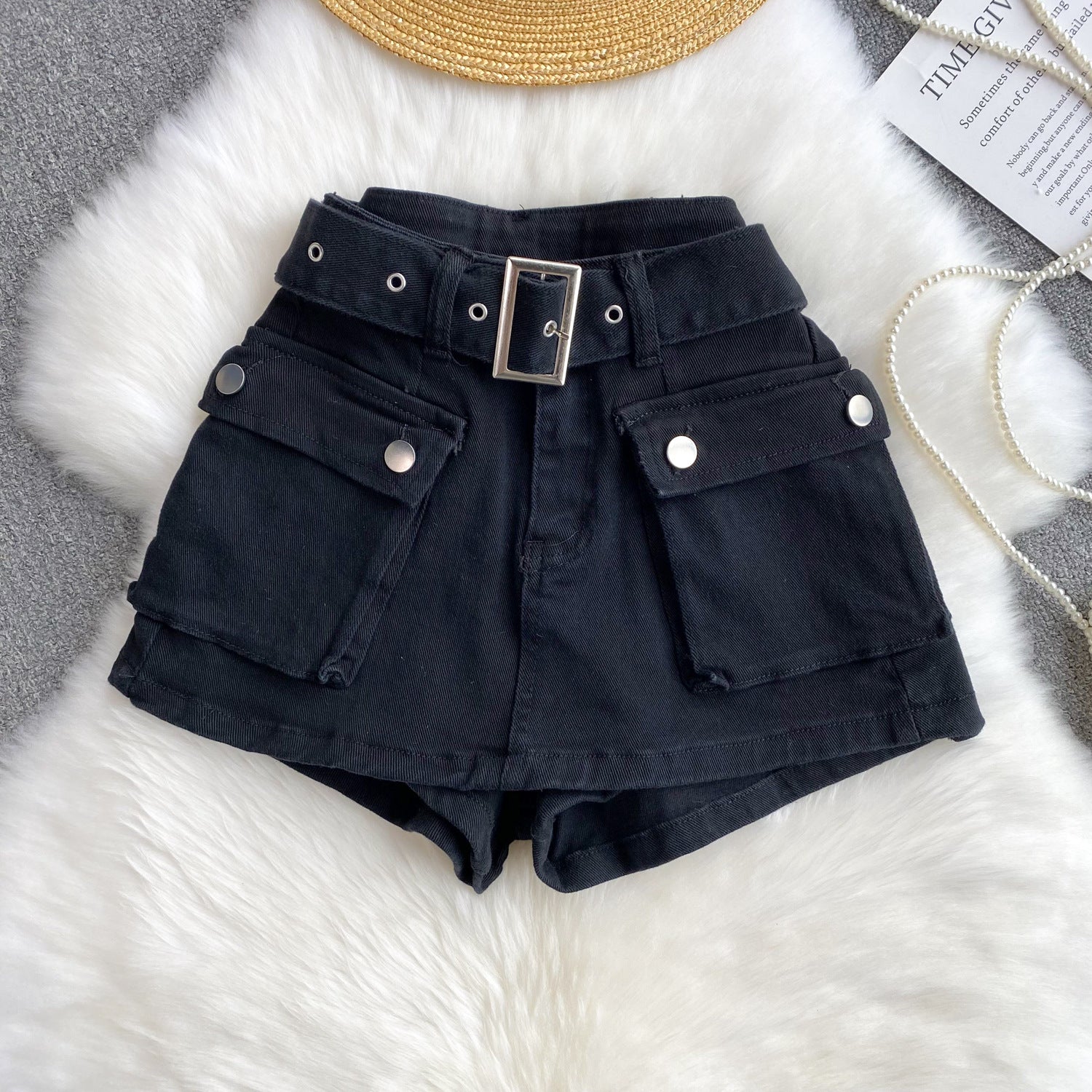 Women American Retro Cargo Denim Shorts 5