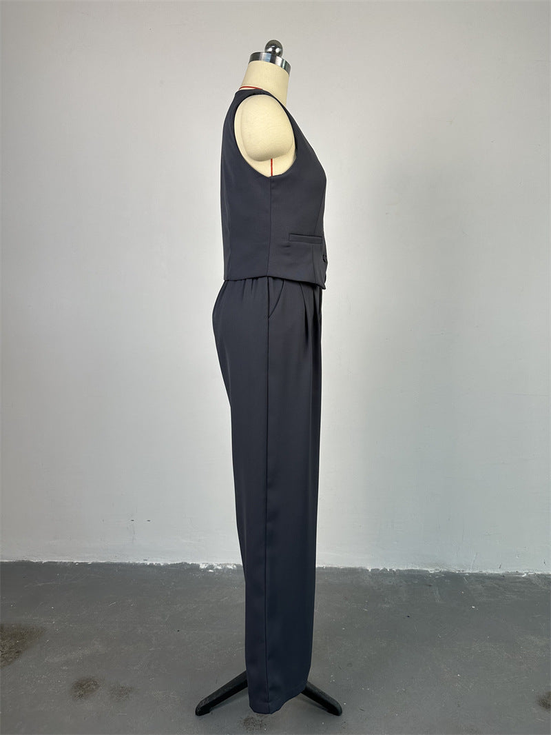 Women 's Spring V-Neck Sleeveless Vest Wide-Leg Trousers Casual Suit 29
