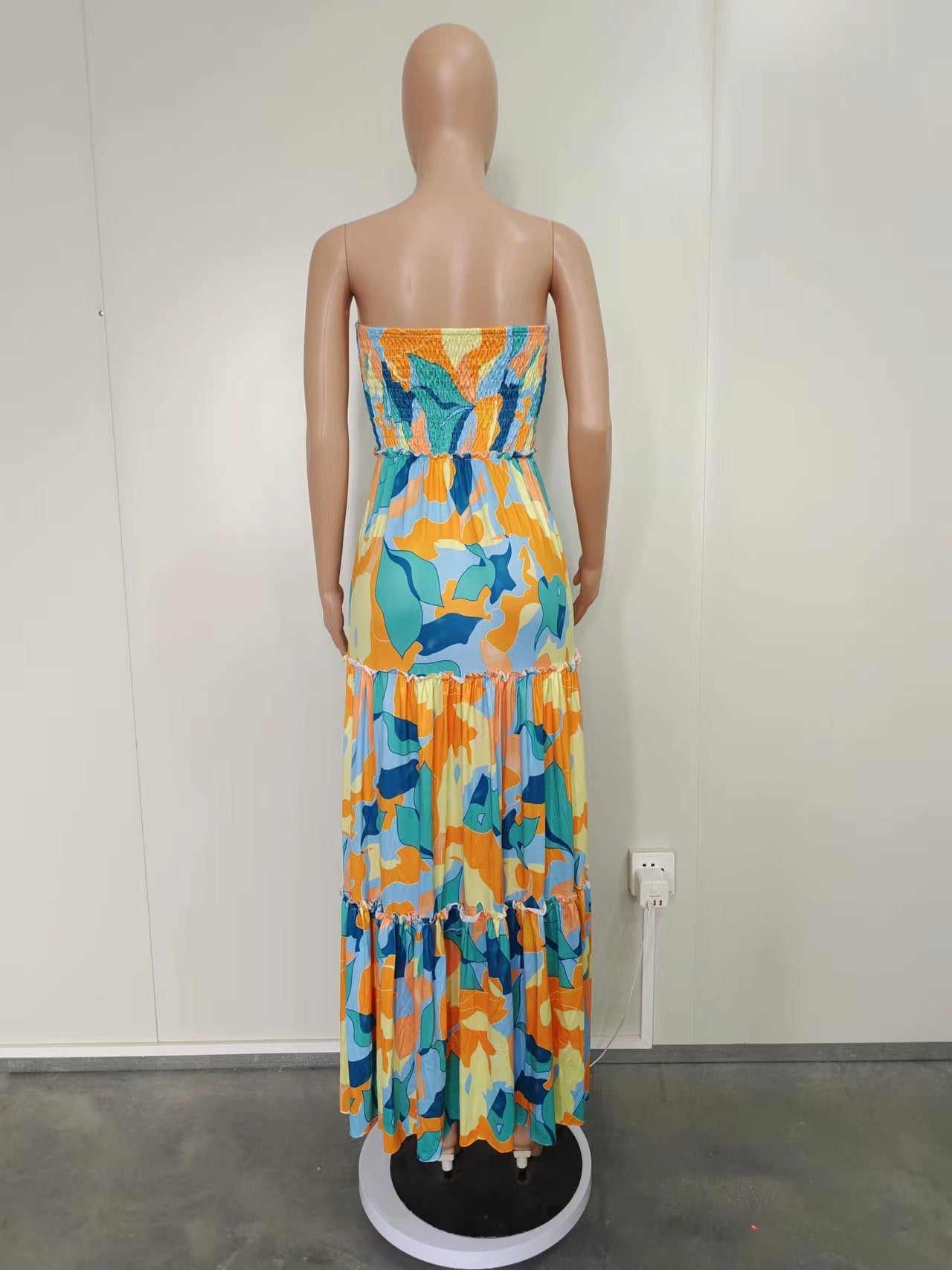 Summer Printed Strapless Swing Maxi Dress 15