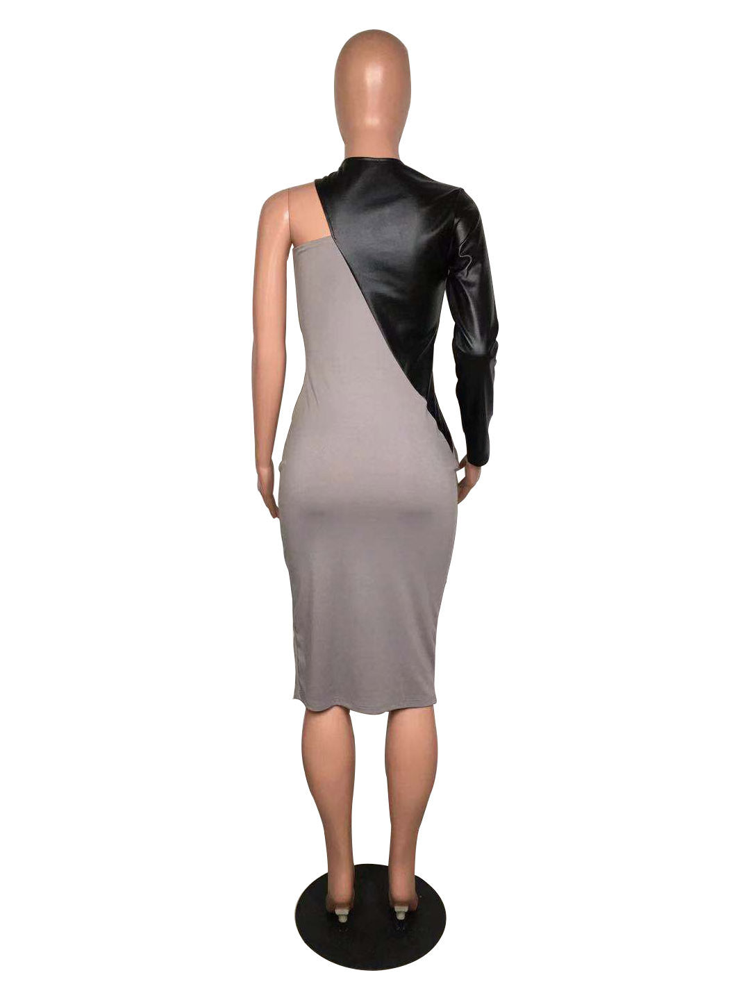 Women Sexy Pu Leather Patchwork Long Sleeve Dress 36