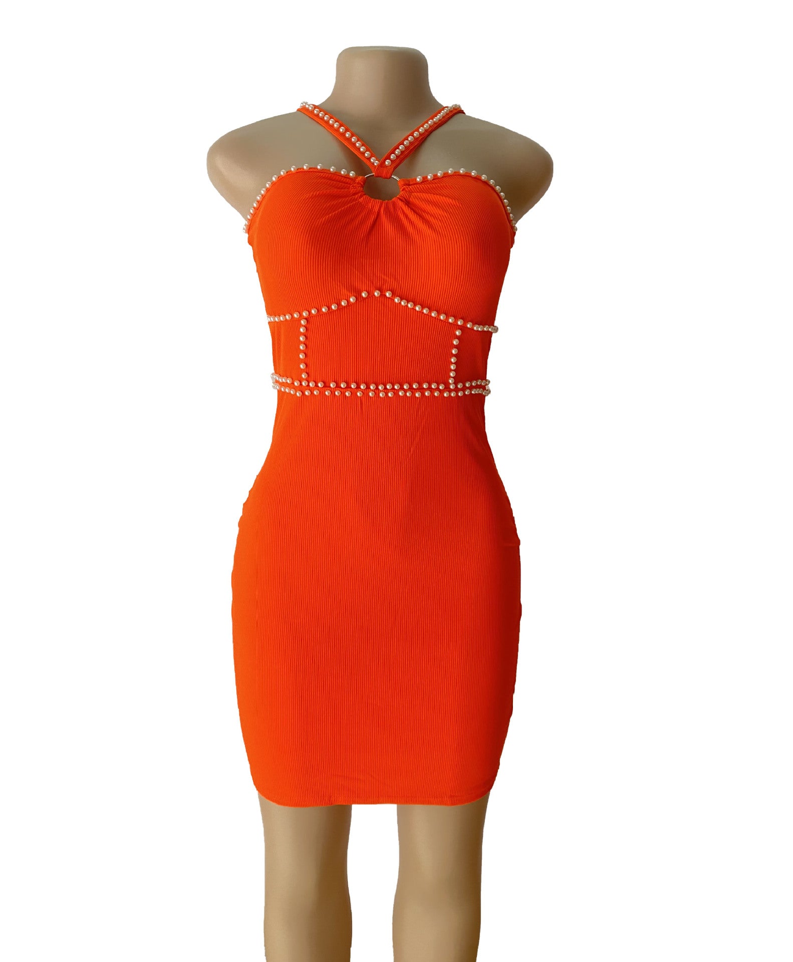 Women Beaded Sexy French Halter Neck Dress 14