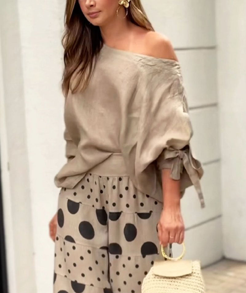 Women's Casual Slash Shoulder Top Printing Loose Pants Fashion 2-Piece Set 8