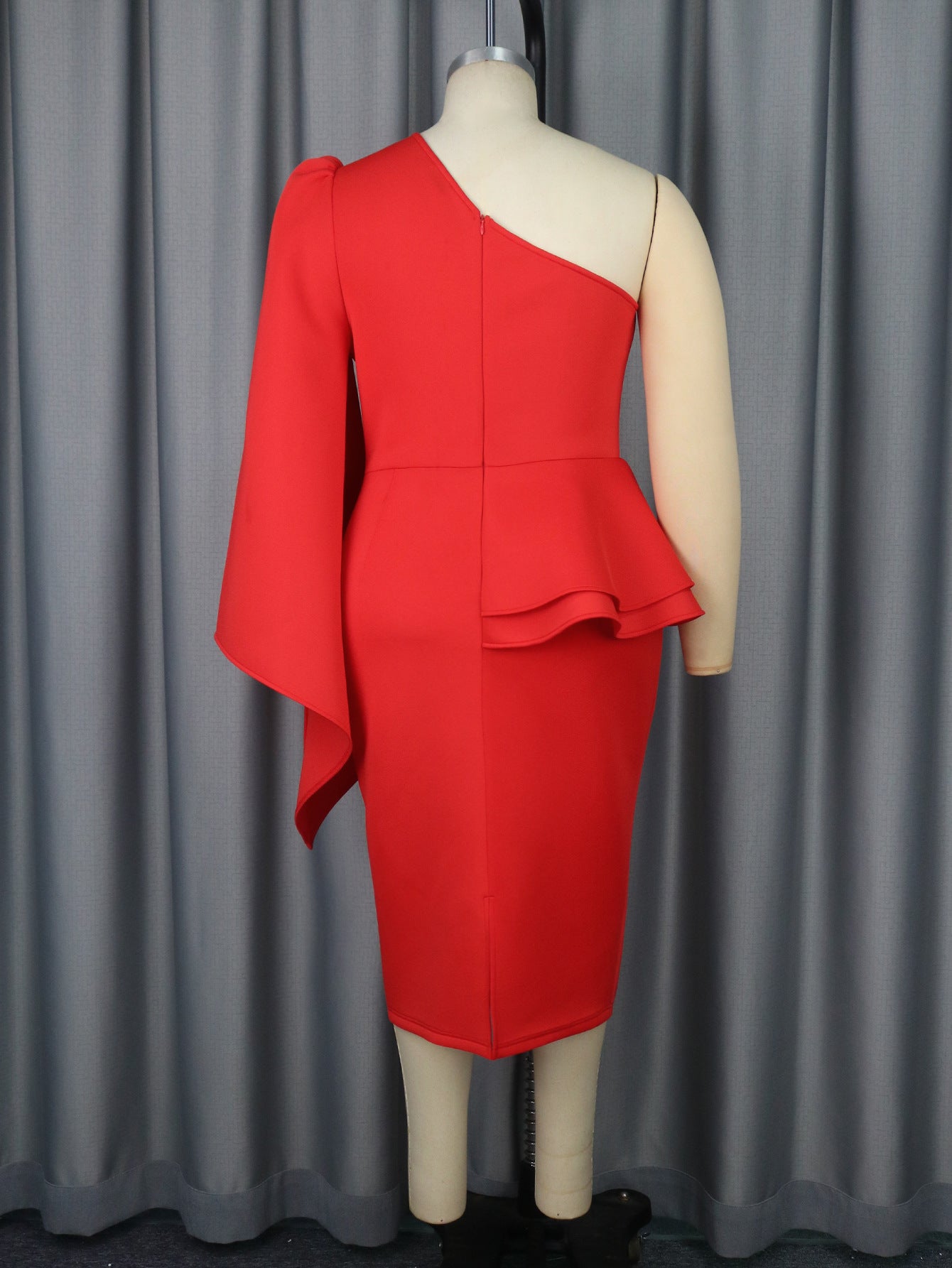 Style Slash Shoulder One-Sleeve Ruffle Party Cocktail Dress 7