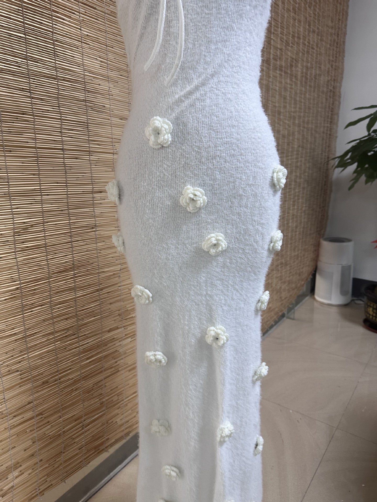 Women's Sexy Strap Knit Backless Flower Long Dress 9