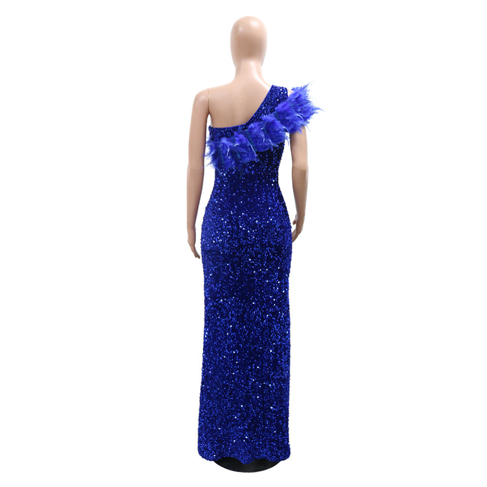 Fashionable Evening Dress Formal Party Sequined High Slit Long Dress for Women 12