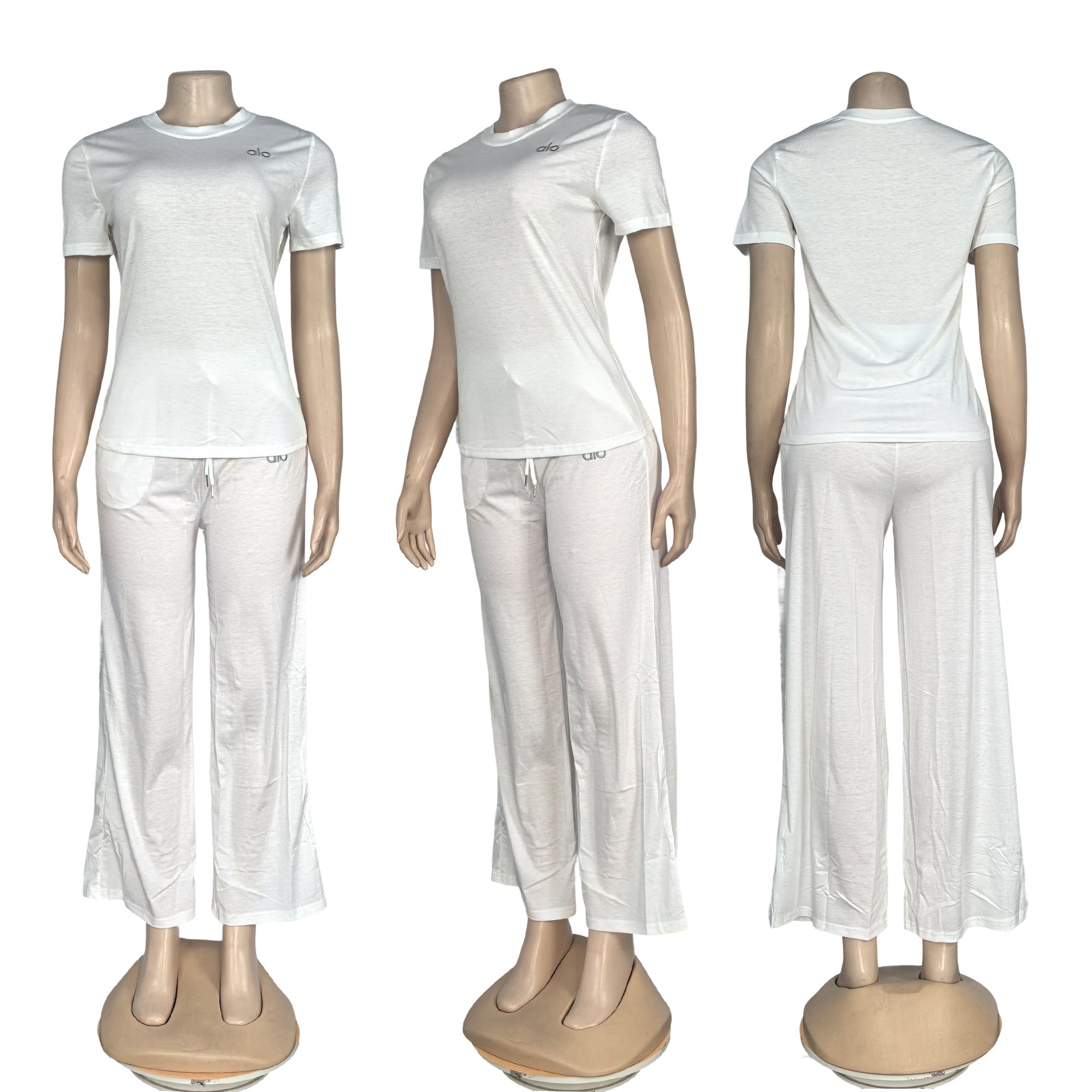 Women's Autumn Fashion Embroidered Casual Cotton Short Sleeve Two Piece Pants Set 8