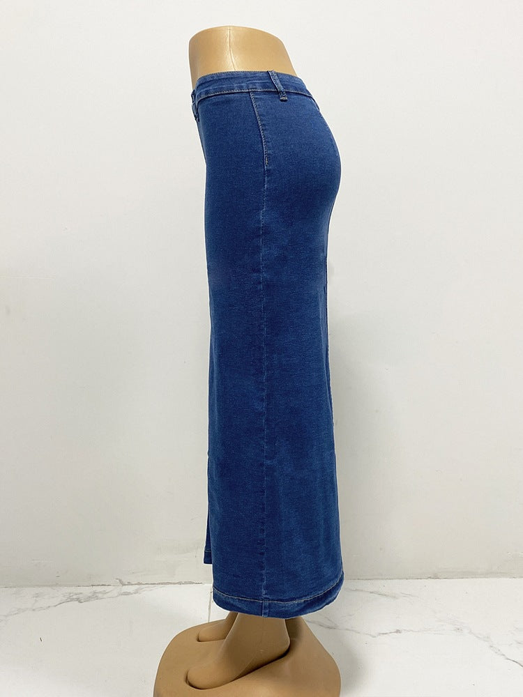 Women's Button Irregular Slit High Waist Sexy Slim Bodycon Denim Skirt 15