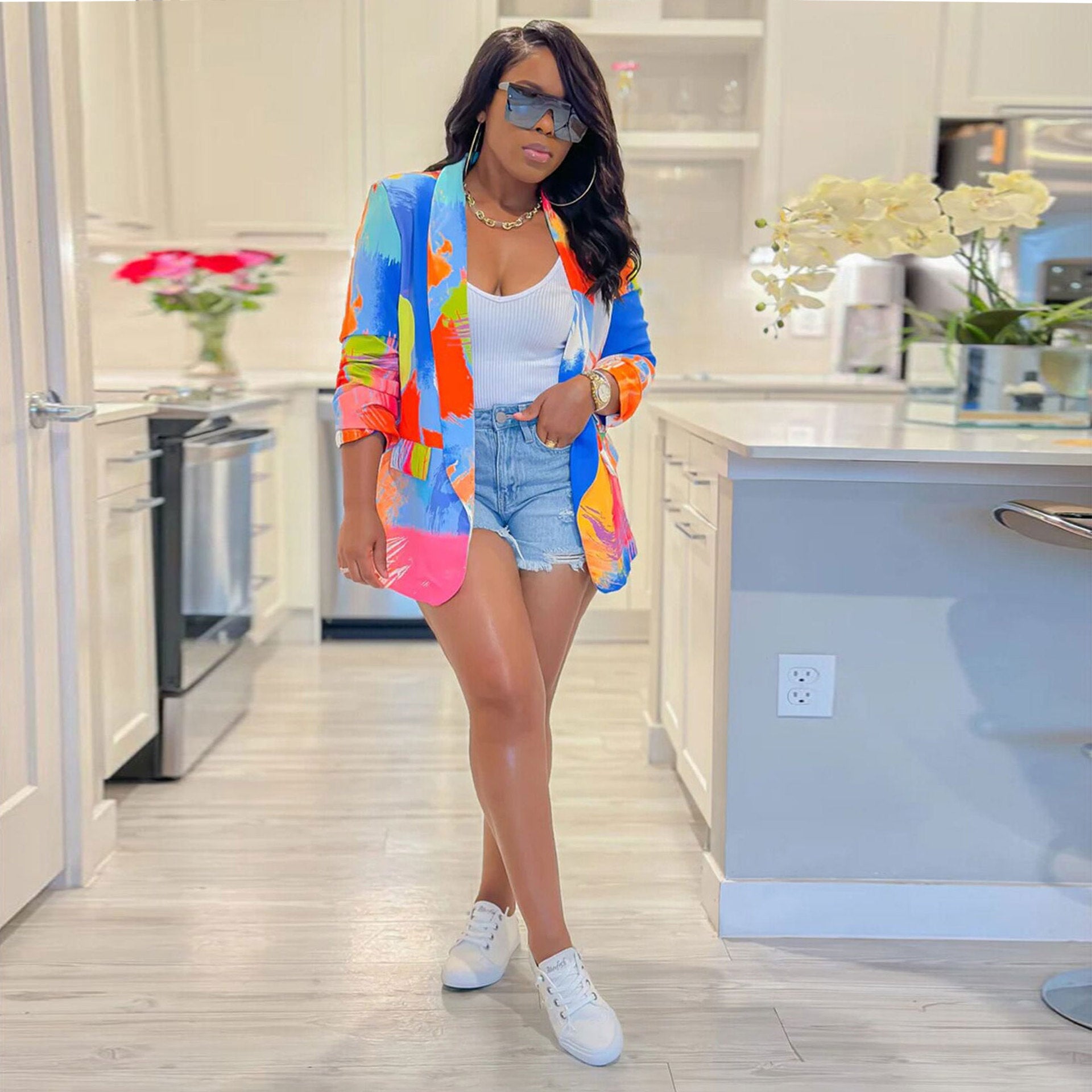 Casual Fashion Multi-Color Print Fashion Blazer Top 4