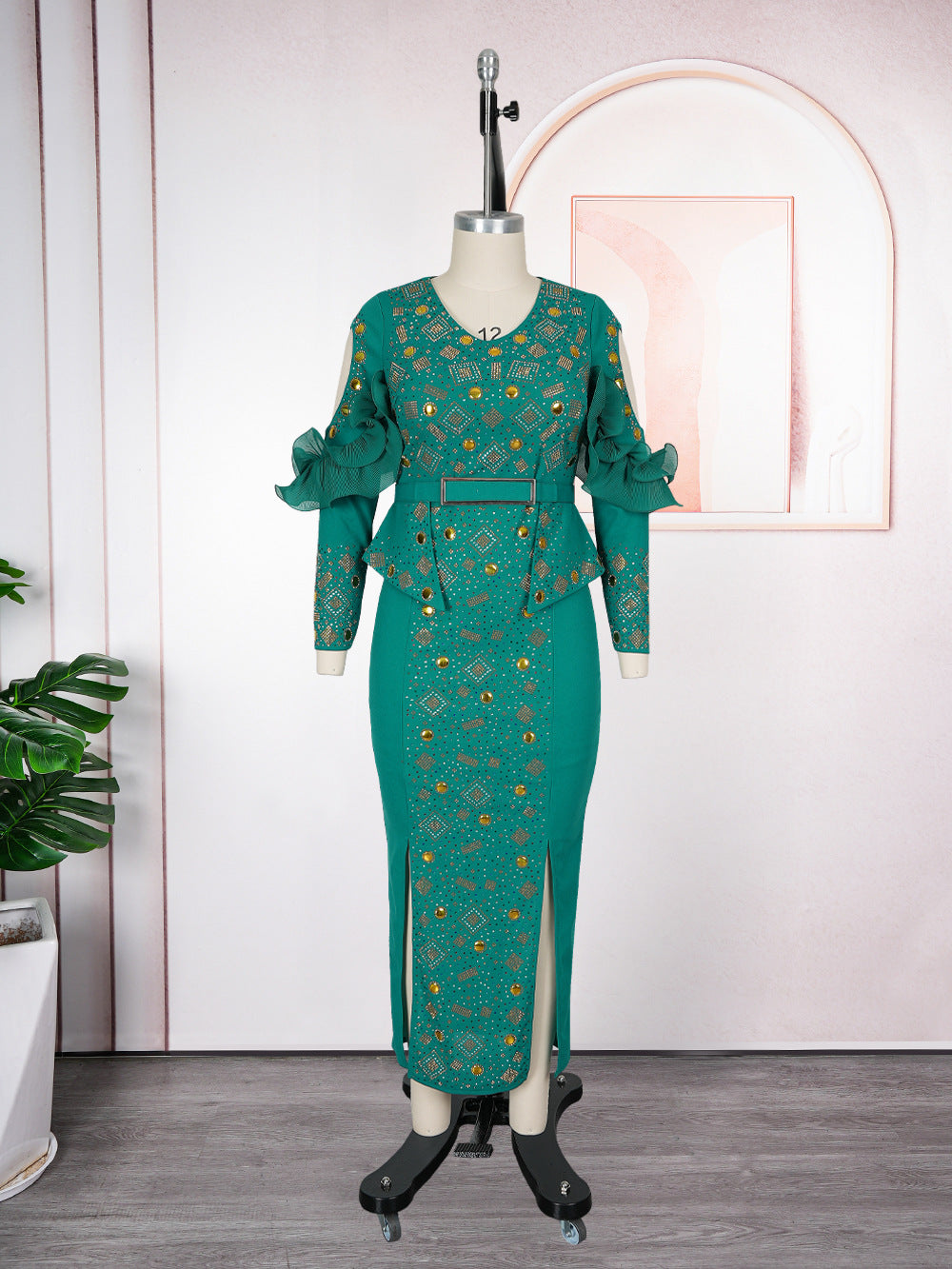 African Women's Plus Size Chic Elegant Fashion Beaded Formal Party Bodycon Dress Evening Gown 12