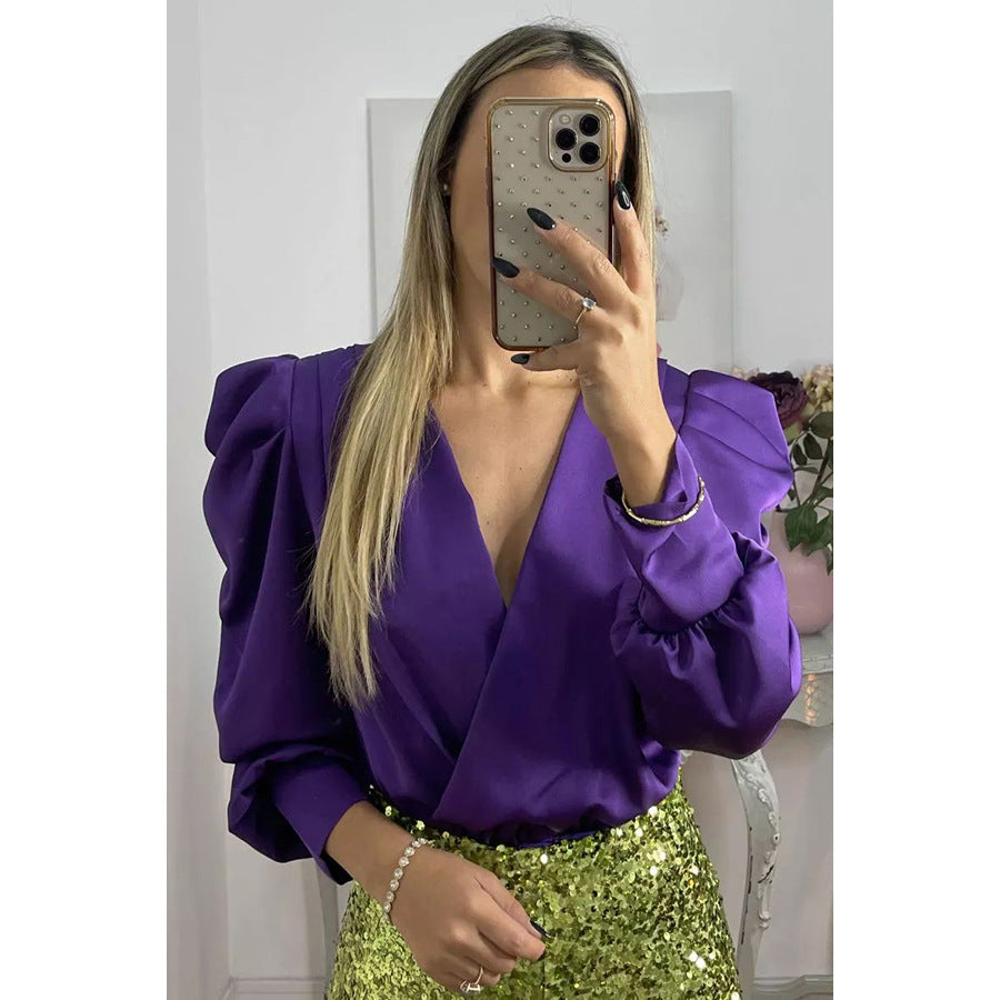 Spring Summer Long Sleeve Loose Satin Shirt Casual Party Top 10