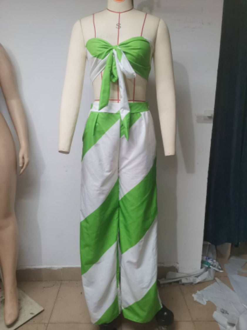 Women's Sexy Fashion Printed Strapless Two Piece Loose Wide Leg Pants Set 8