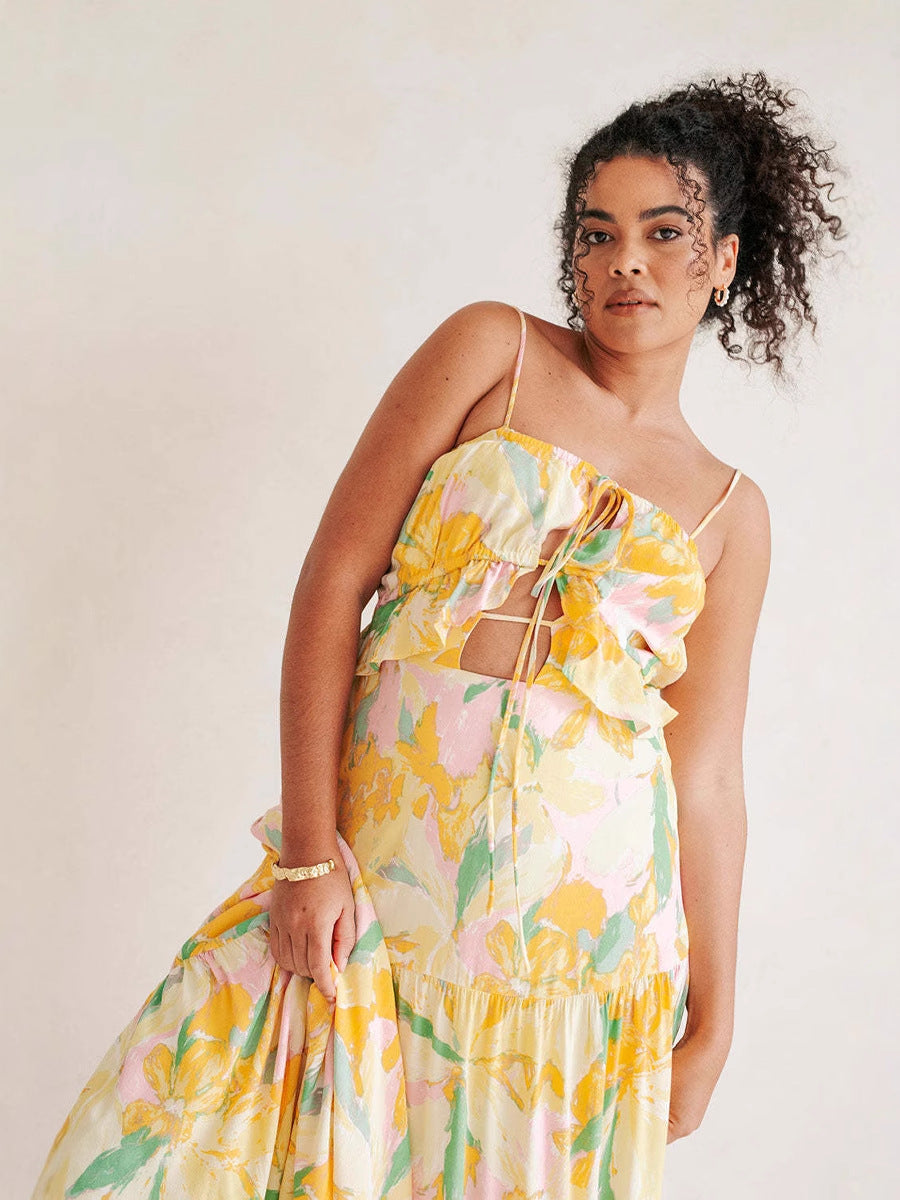 Women Holidays Print Sexy Ruffle Strap Dress 5