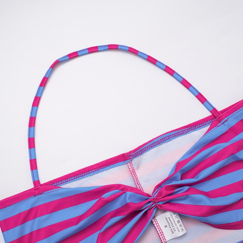 Women Contrast Striped Halter Neck Top and Capri Pants Two-Piece 35