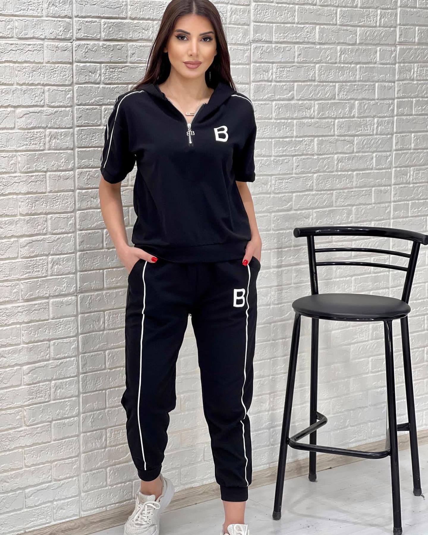 Women Casual Hooded Embroidery Short Sleeve Top and Pant Two-Piece Set 3