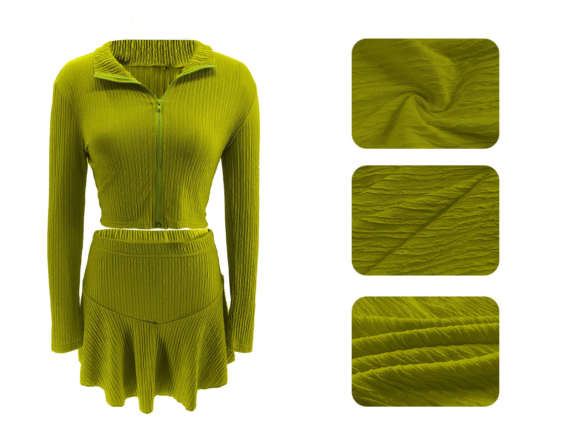 Women Solid Zippered Cropped Top Two-piece set with ruffled skirt 65