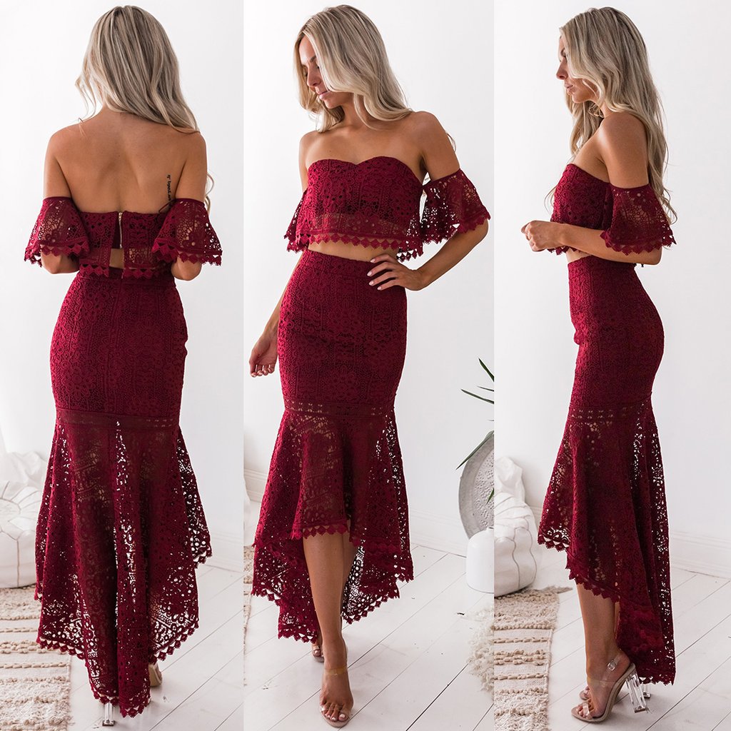Dress lace Strapless Low Back Chic two-piece skirt set 3