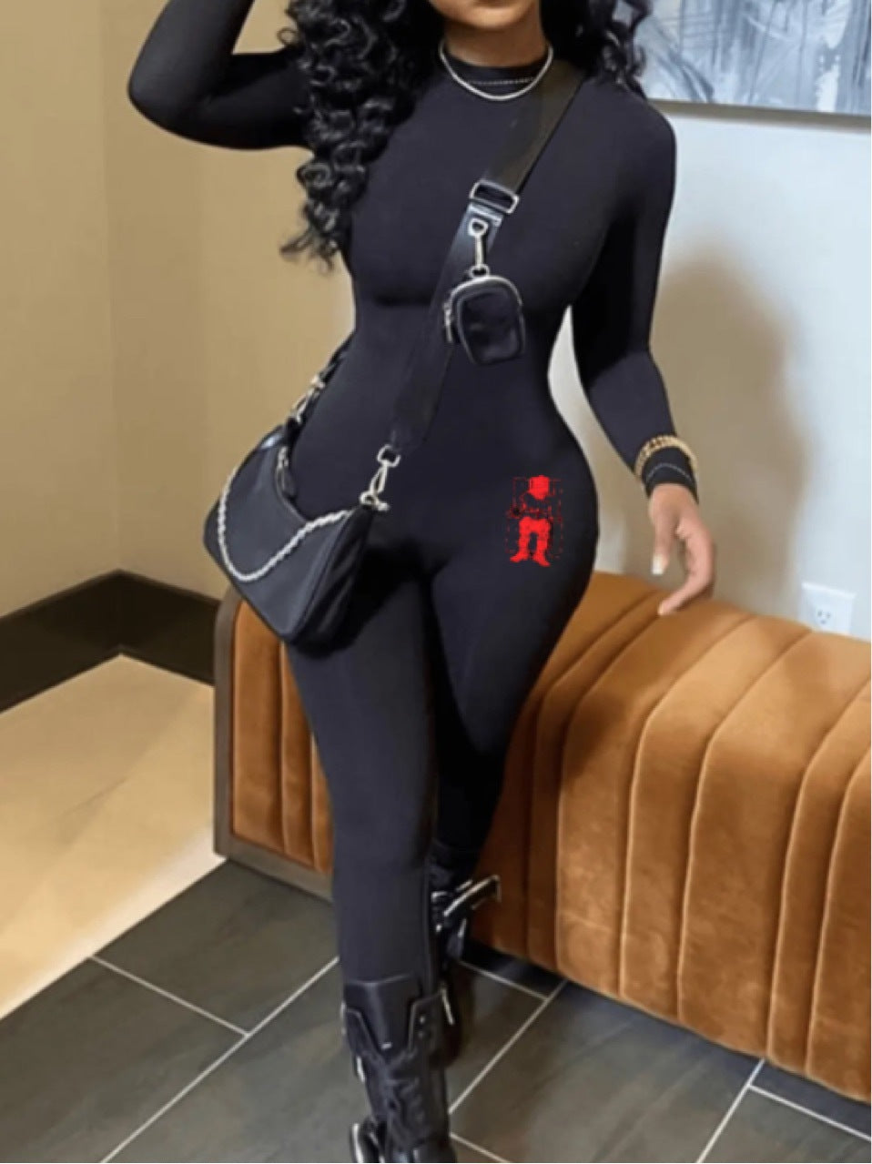 Women Long Sleeve Printed Jumpsuit