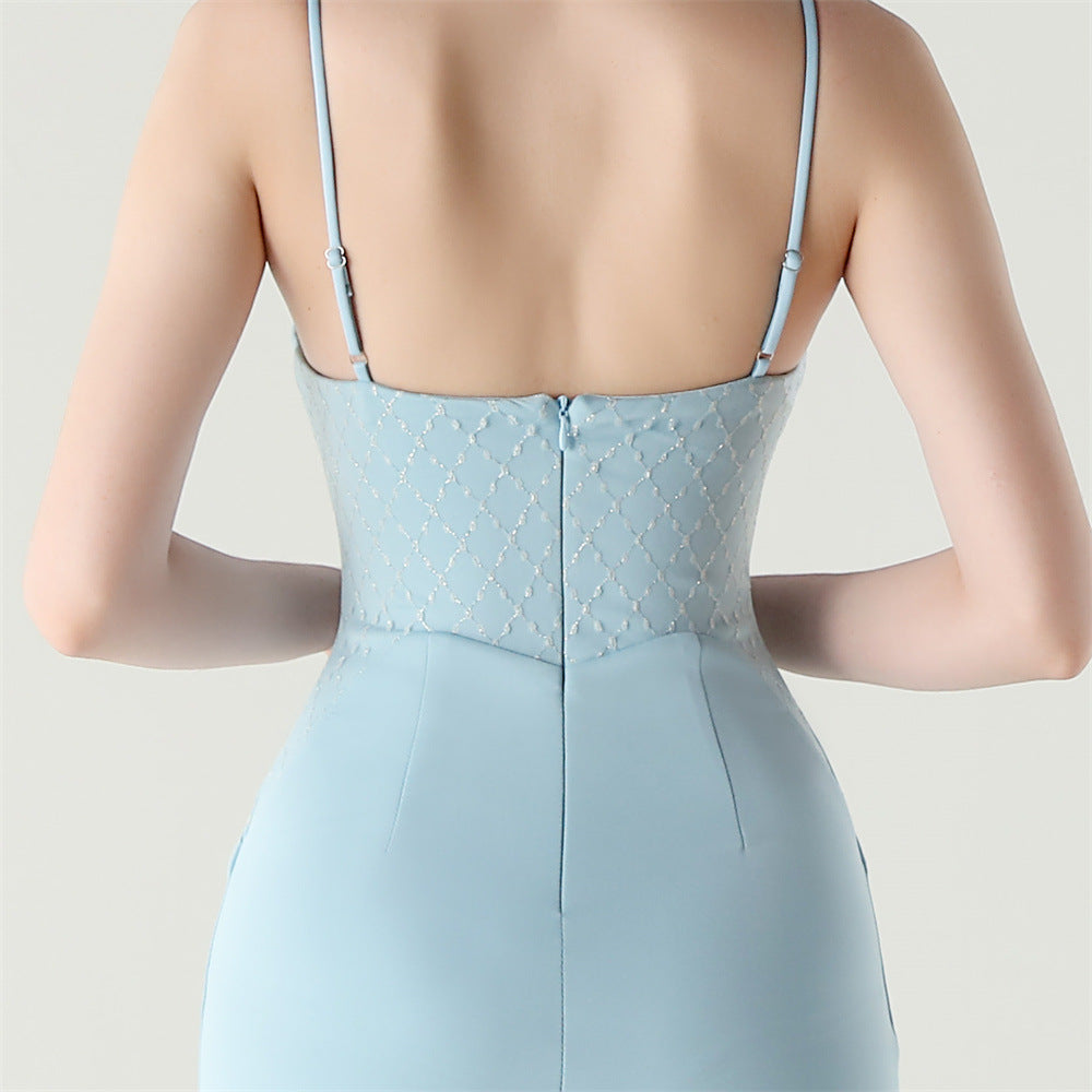 Women Fishbone Lace Sequin Formal Dinner Wedding Fishtail Evening Dress 45