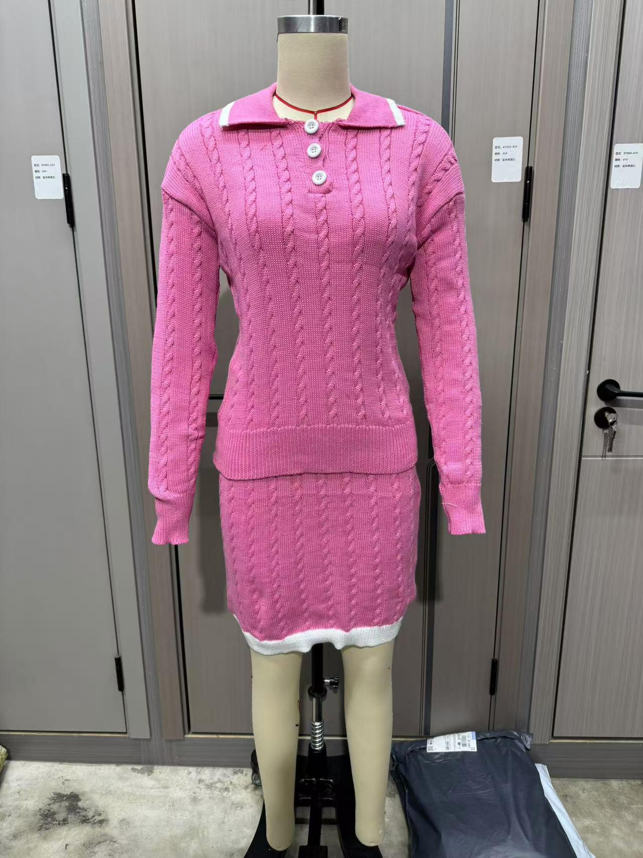 Women Knitting Long Sleeve Top and Skirt Two Piece Set 23