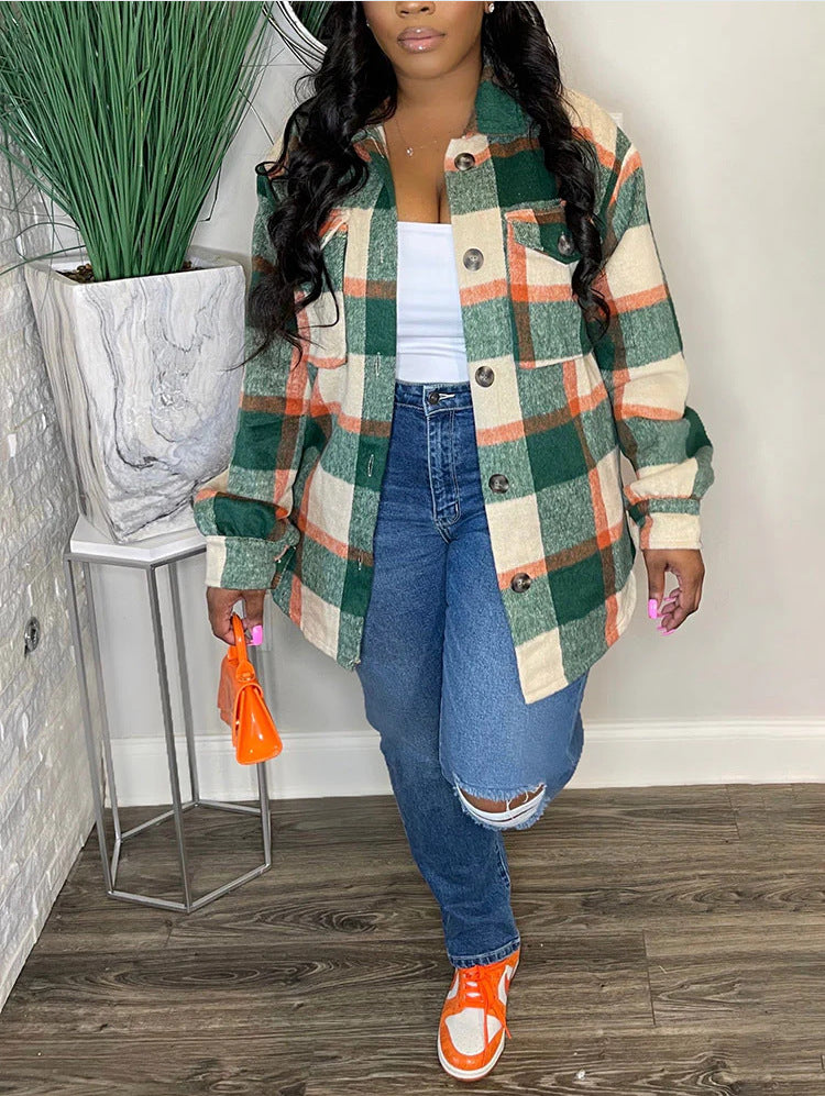 Women Autumn/Winter Plaid Shirt Jacket 3