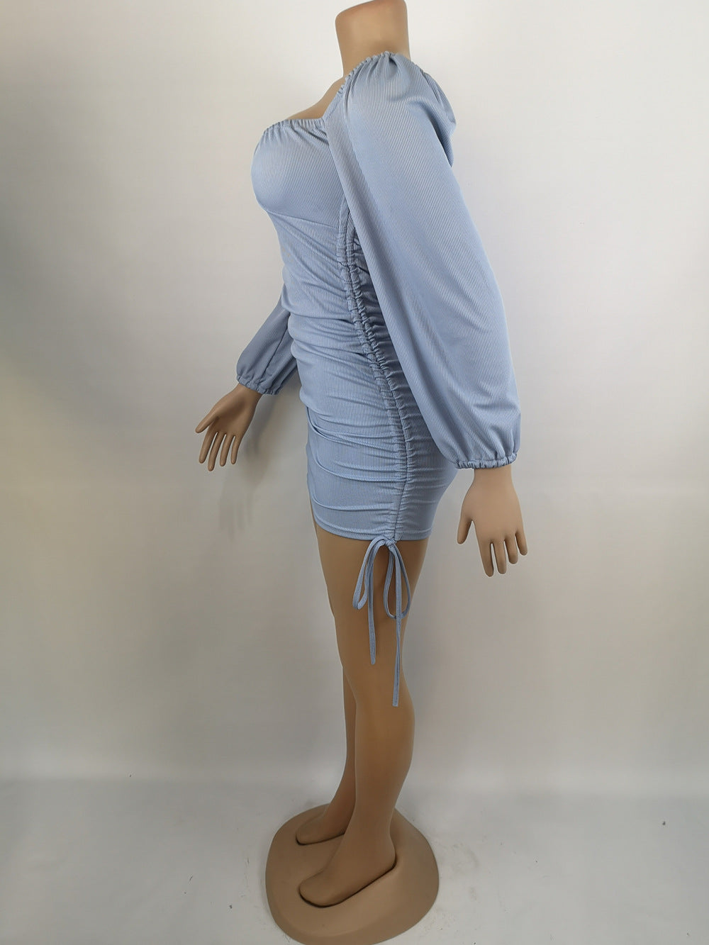 Women Sexy Drawstring Pleated Bodycon Long Sleeve Dress 39