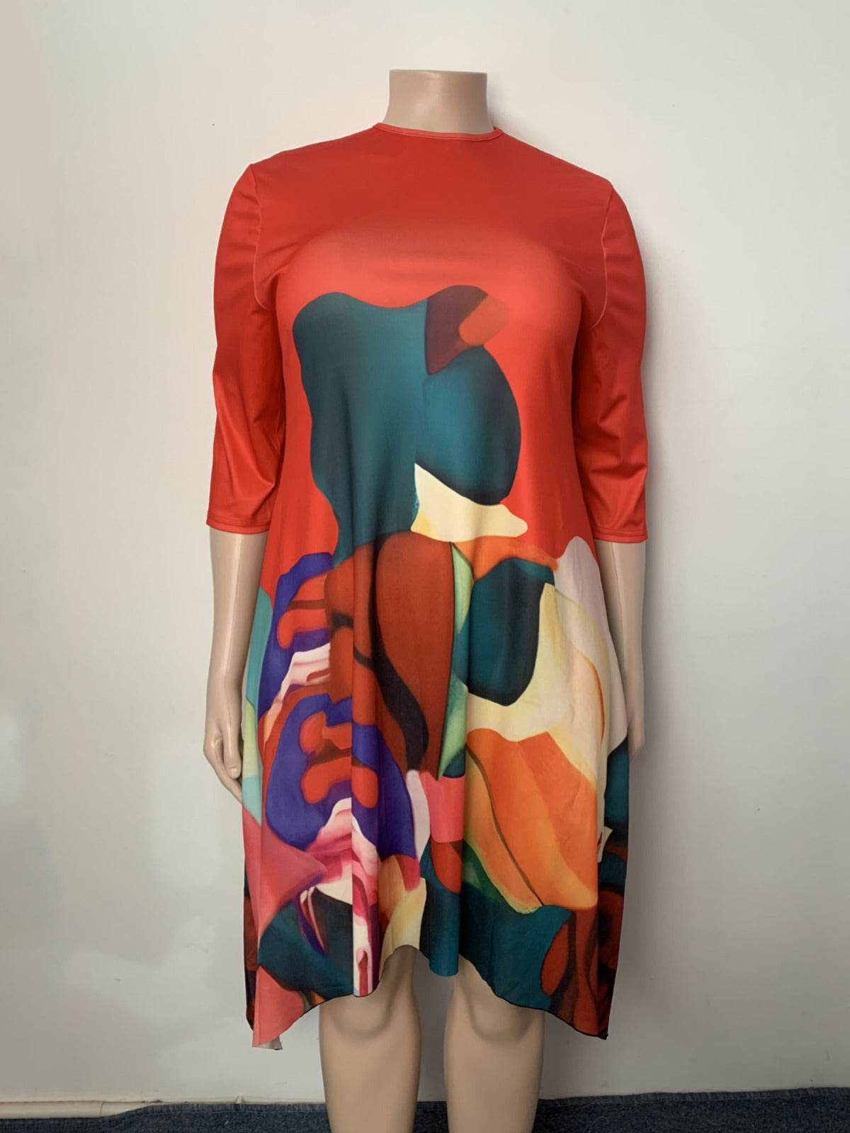 Plus Size Women Irregular Print Casual Dress