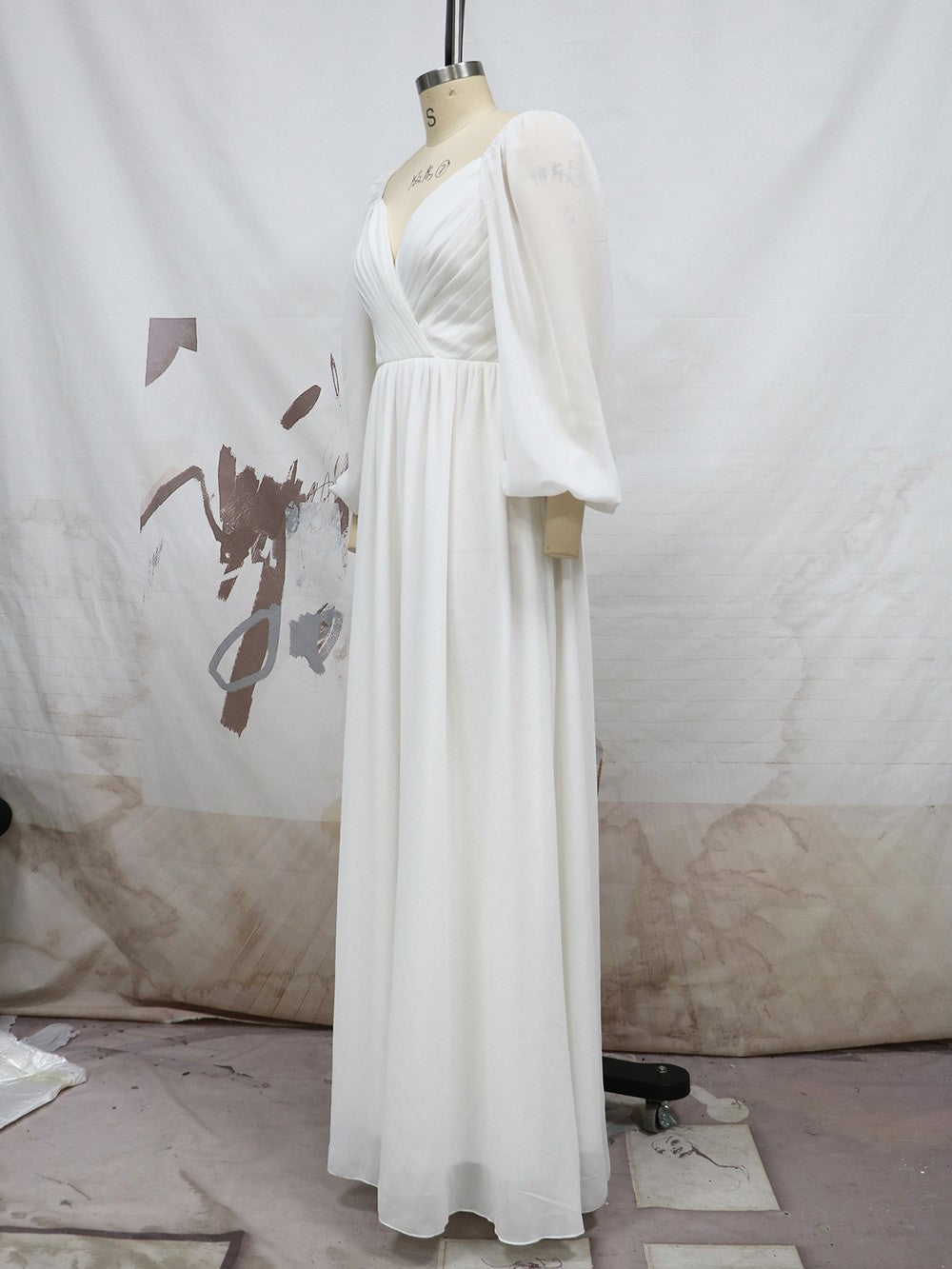 Women's Chiffon Long Sleeve Swing Dress Pressed Pleated Slim Fit Off Shoulder Formal Party Dress 10