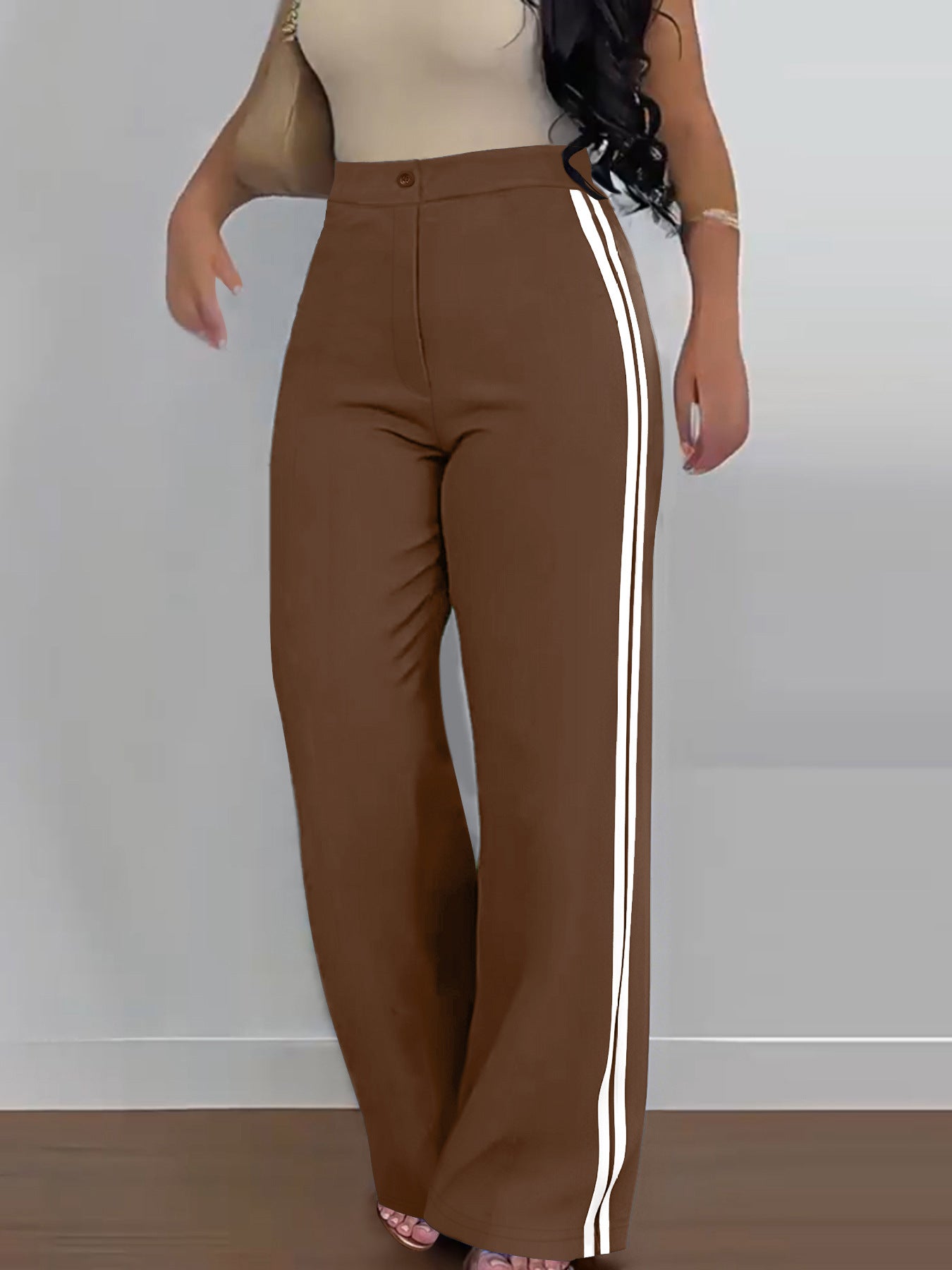 Women's Side Stripe High-Waist Straight Leg Casual Pants 4
