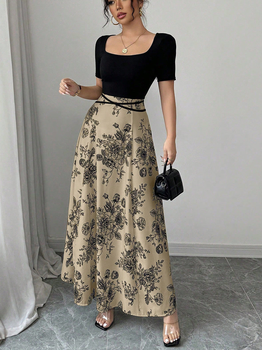 Holiday Beach Strap Slim Fit Color-block Long Dress 6