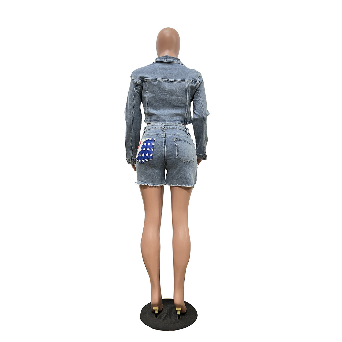 Casual Flag Print Denim Two Piece Shorts Set 6