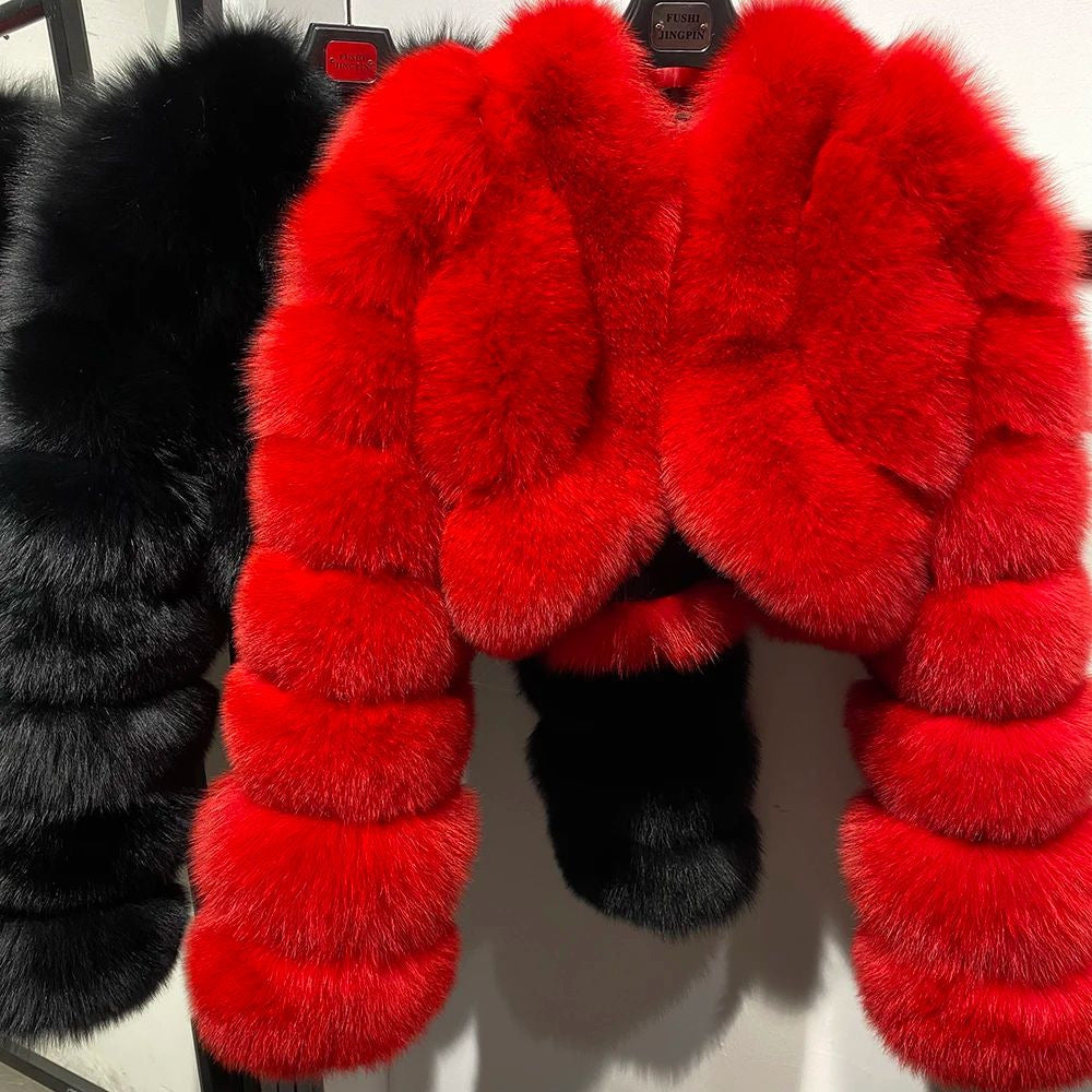 Faux Fur Coat Fox Fur Short Patchwork Winter Warm Top Jacket 55