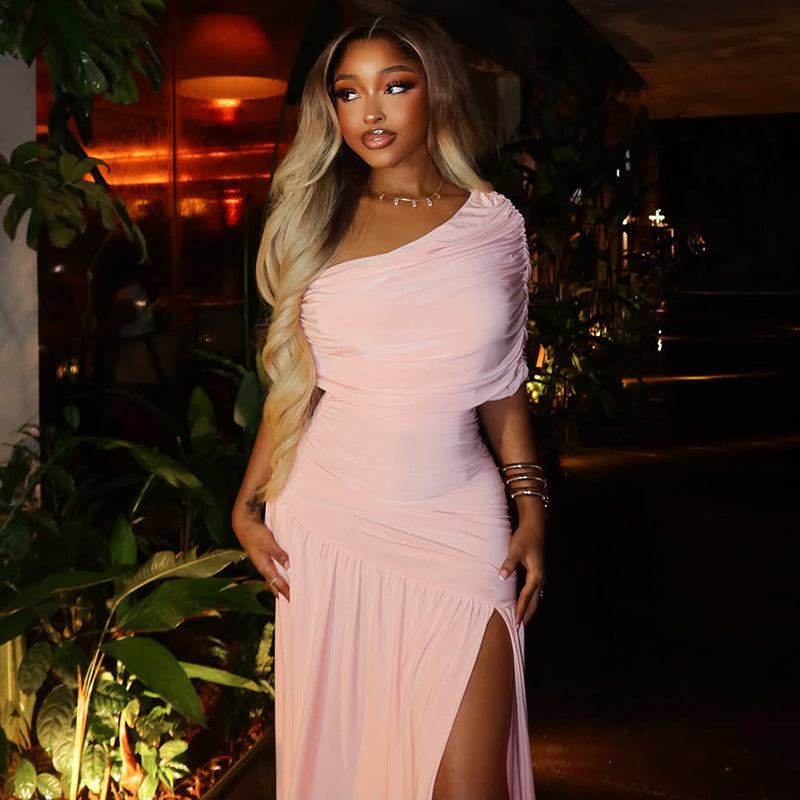 Fashion Asymmetrical Slash Shoulder Casual Slit Maxi Dress 6