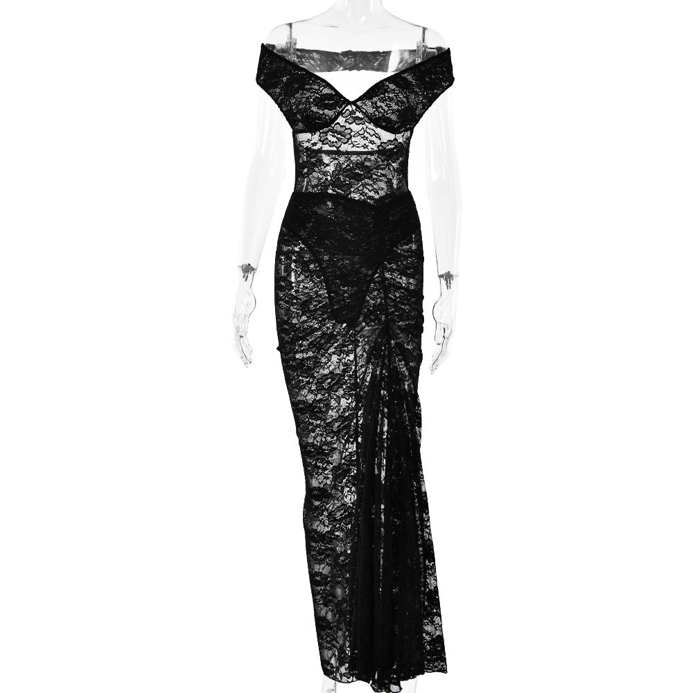 Women Strapless Backless Lace Bodysuit and Skirt Two-Piece Set 7