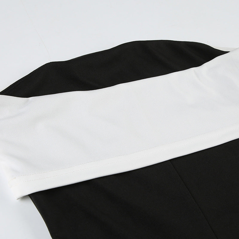 summer Women's elegant contrast color Strapless sexy split fashion Chic long dress 12