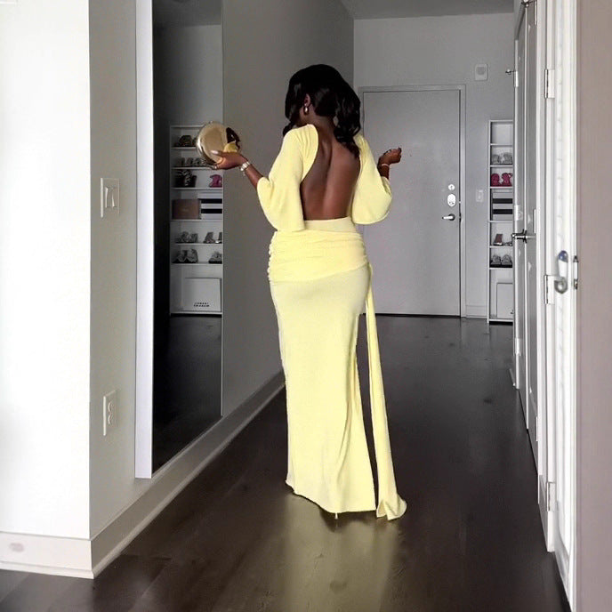 Women summer elegant backless sexy slit off-shoulder dress 3