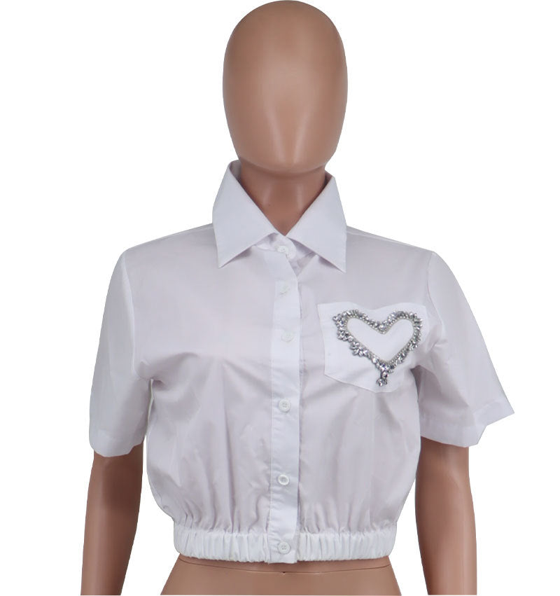 Spring Summer Fashion Casual Short Sleeve Crop Women's Shirt 7