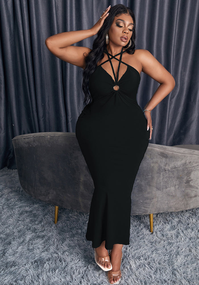 Spring And Summer Plus Size Women's Sexy Straps Slim Bodycon Long Dress