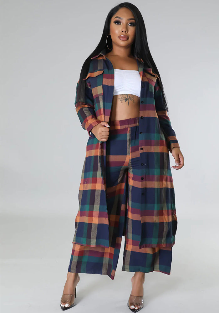 Women plaid print two-piece set