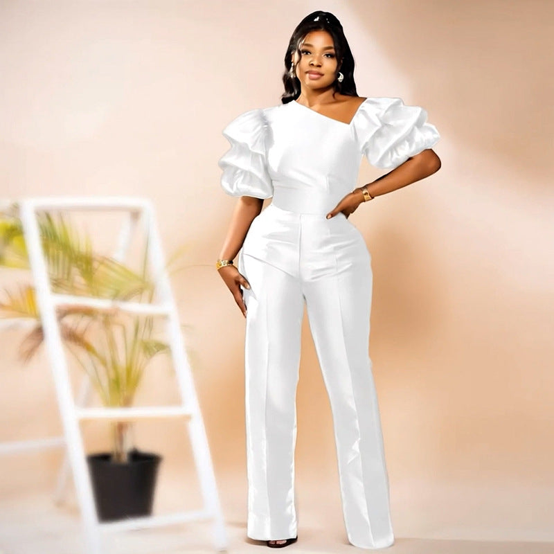 Women Slash Shoulder piled sleeve party Jumpsuit 3