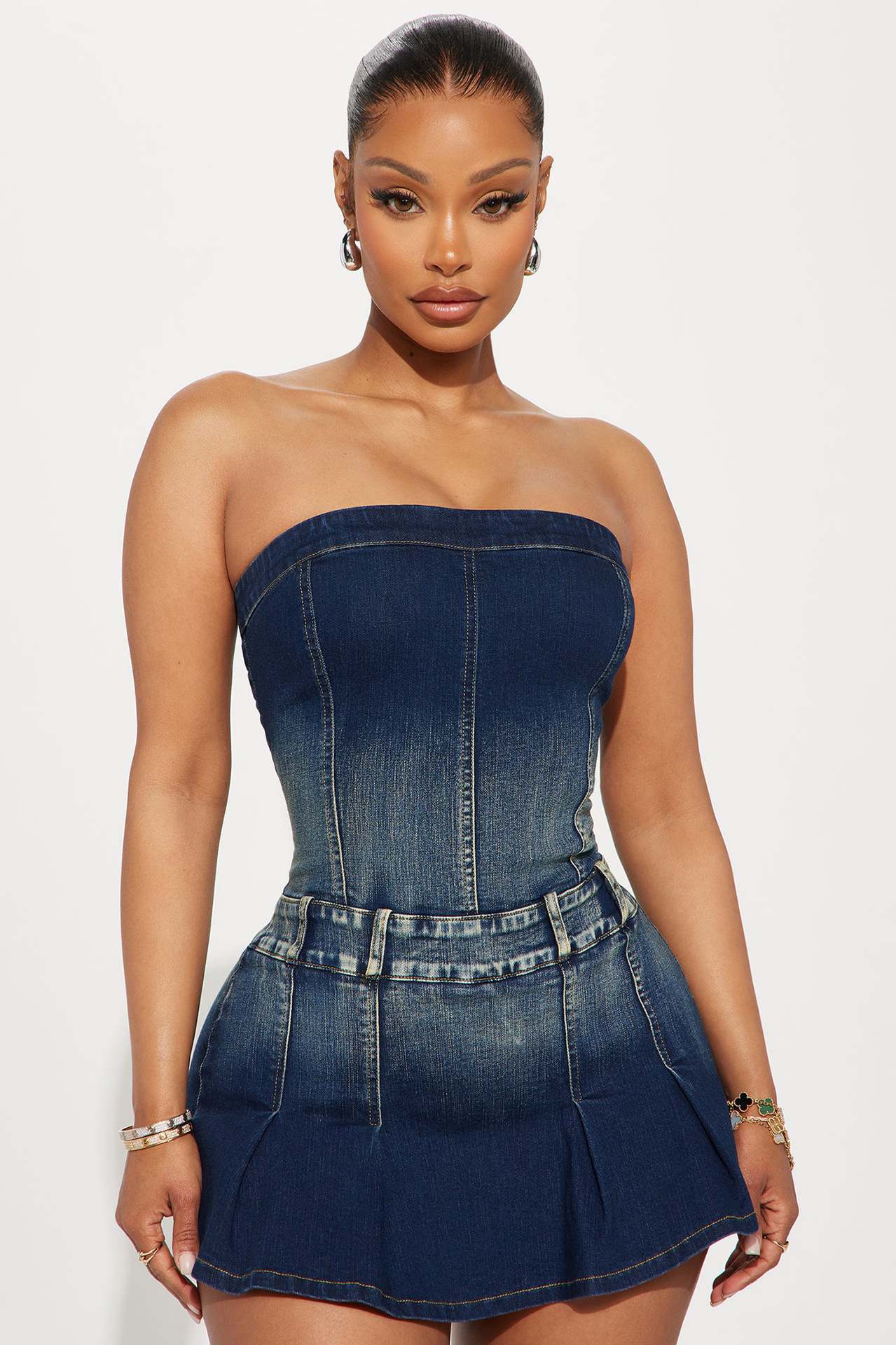Tight Waist Slim Washed Denim Strapless Jumpsuit