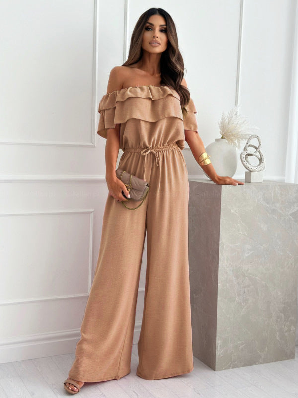 Summer Fashion Chic Off Shoulder Solid Color Slim Waist Women's Jumpsuit 5