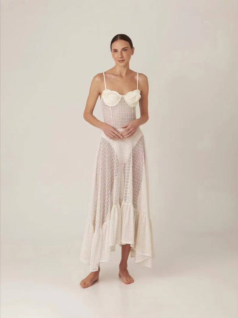 Women Floral Lace See-Through Strap Dress 6