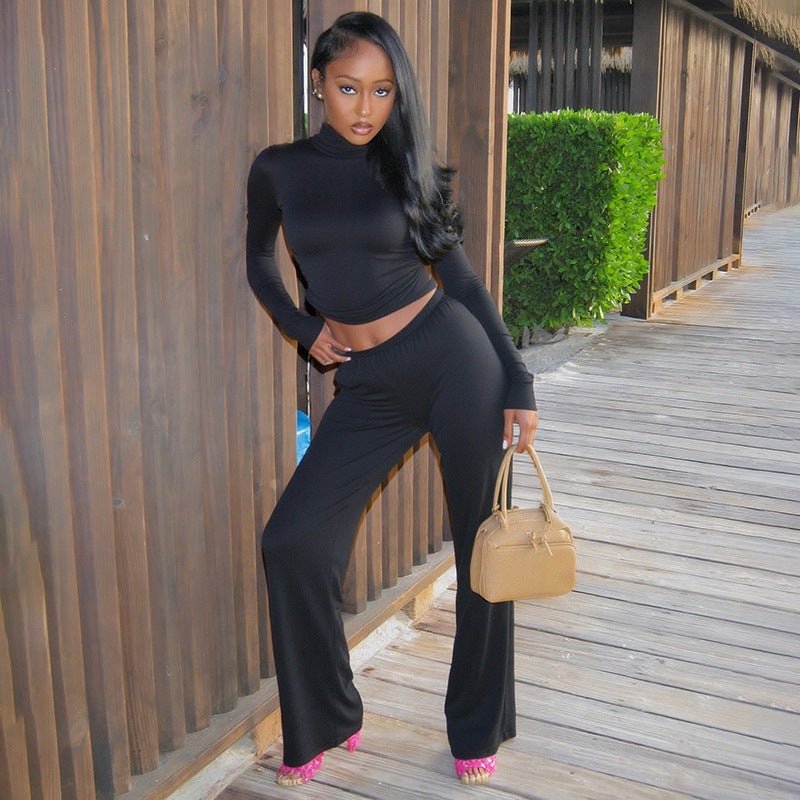 Women Fall/Winter Casual Turtleneck Long-Sleeved Top and Pants Two-Piece Set 18