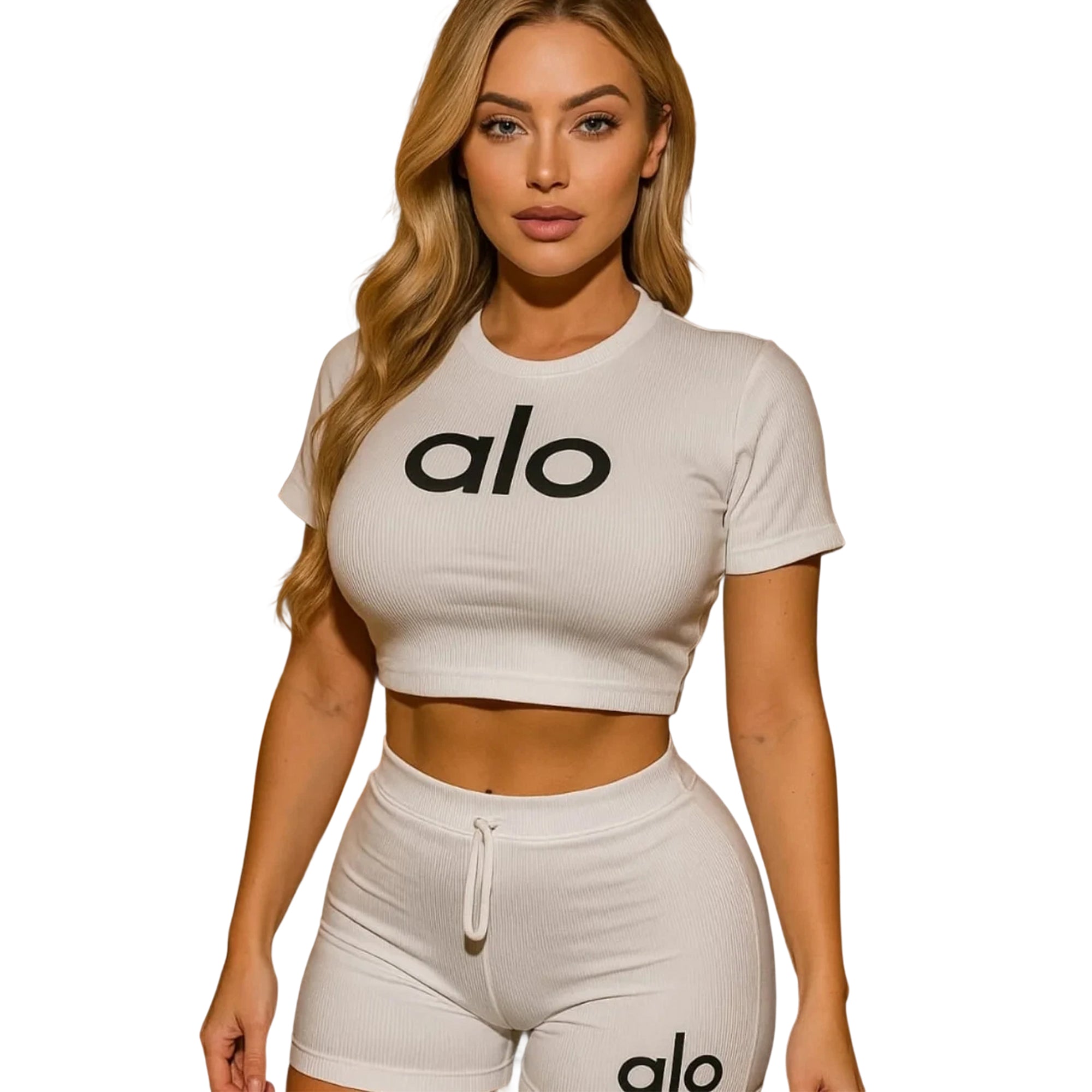 Women summer Stretch Round Neck short-sleeved top and shorts two-piece set 24