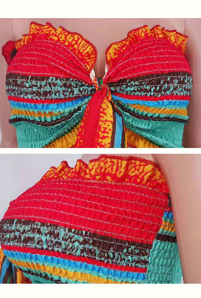 Women Summer Colorful Striped Two-Piece Top and Pant Set 10