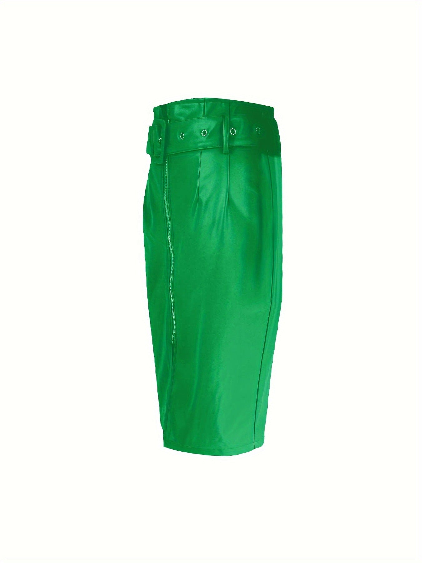 Women Casual Slit High Waist Pu Leather Skirt 8